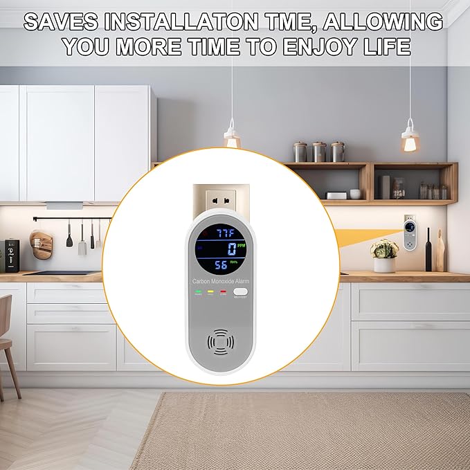 Plug in Carbon Monoxide Detector, Carbon Monoxide Alarm, 3-in-1 Real-time Digital Display CO Level, Fahrenheit(°F) & Humidity, Co Detector Monitor for Home,RV,Apartment