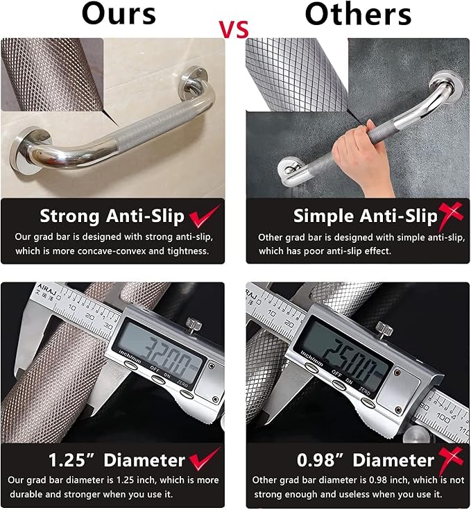 Shower Grab Bar, 2 Pack 32 Inch Bathroom Grab Bar, 304 Stainless Steel 1.25" Diameter Anti-Slip Handicap Grab Bar Support Shower Rail Senior Handrail Shower Safety Bar Handle