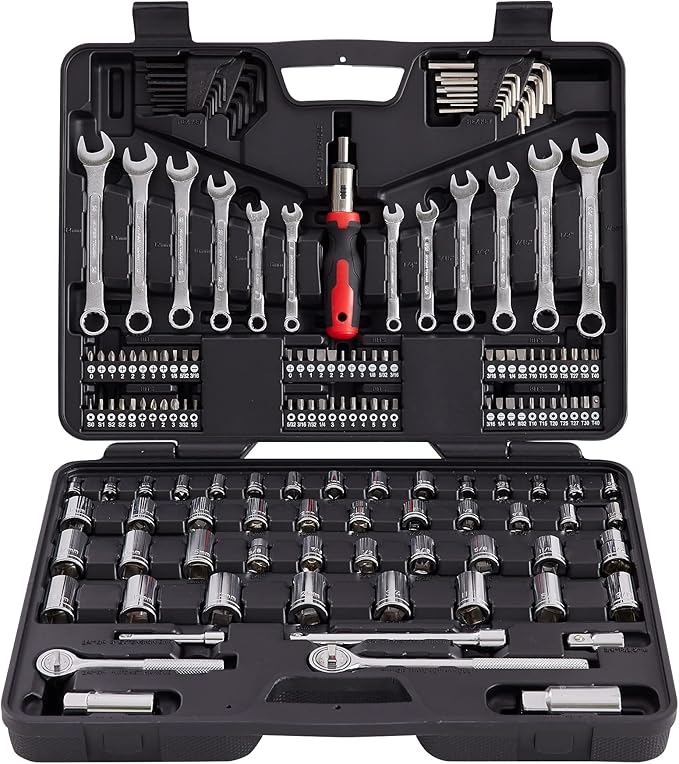 161Piece Mechanic Tool Set, 1/2", 3/8" &1/4" Drive SAE & Metric Socket Wrench Kit with Sockets Combination Wrenches, Auto Repair Tool Set with Storage Case and as A Gift