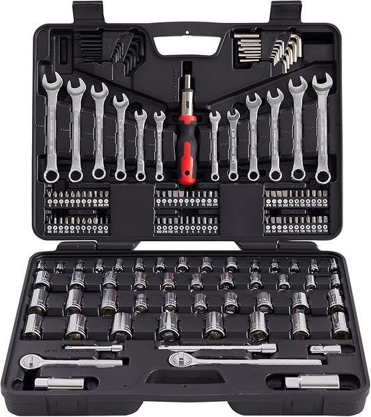 161Piece Mechanic Tool Set, 1/2", 3/8" &1/4" Drive SAE & Metric Socket Wrench Kit with Sockets Combination Wrenches, Auto Repair Tool Set with Storage Case and as A Gift