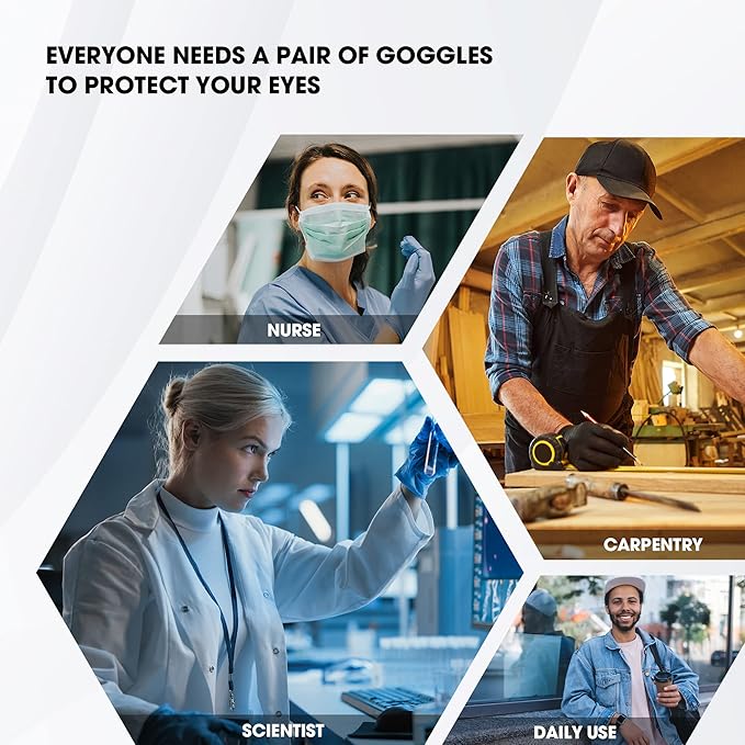 DILANCO Clear Safety Glasses Goggles, Adjustable Frames and Scratch-Resistant with No-Slip Grips Safety Glasses for Women Men