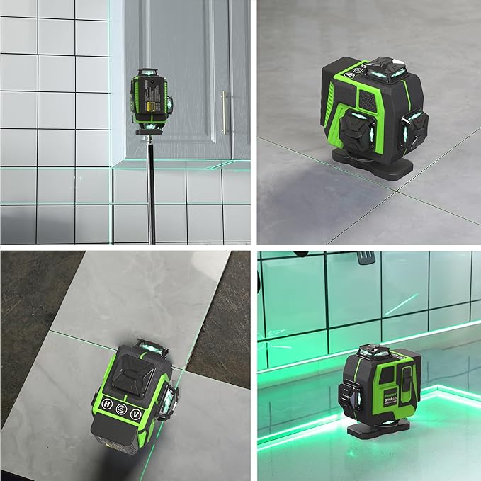 Tile Laser Level - Floor 4x360 Green Beam Cross Line Laser Leveler Tool - 16 Lines Ceiling Nivel Laser for Construction with Hard-Sided Case and Remote Control