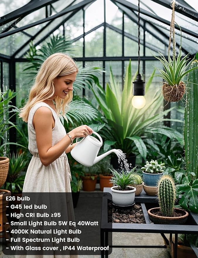 Full Spectrum Light Bulb, Grow Light Bulbs G45 Small Lightbulbs E26 LED White Bulb 5W Eq 40W Sunlight Night Appliance Bulb for Home, Plant, Freezer, Lamp (2 Natural White Bulbs)