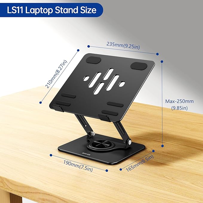 BESIGN LS11 Laptop Stand with 360° Rotating Base, Ergonomic Adjustable Notebook Holder, Riser Holder Computer Stand Compatible with Air, Pro, Dell, HP, Lenovo More 10-14" Laptops (Black)