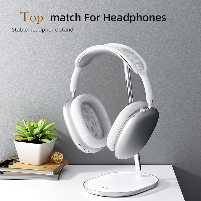 BENKS Desktop Headphone Stand Universal Headset Holder Hanger Mount with Protective Silicone Pad, Gaming Headset Accessories, Compatible with AirPods Max, Beats, Bose, Sony and so on (White)