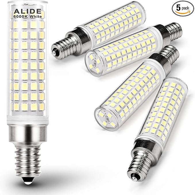 ALIDE E12 10W 6000K LED Candelabra Bulbs 100w Equivalent 1200lm 0.73 * 3.15inch, Non-dimmable, 5Pack