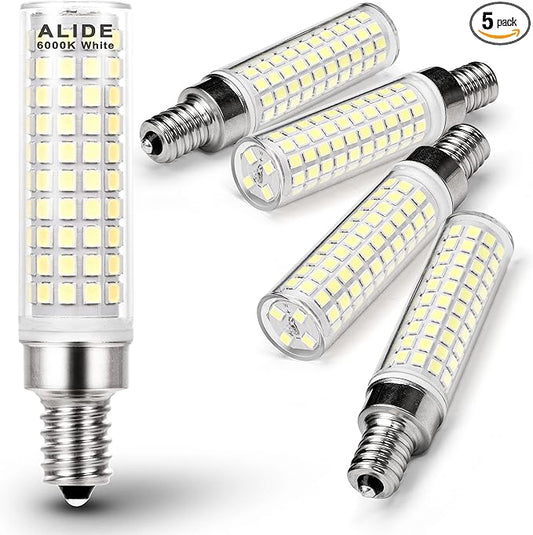 ALIDE E12 10W 6000K LED Candelabra Bulbs 100w Equivalent 1200lm 0.73 * 3.15inch, Non-dimmable, 5Pack