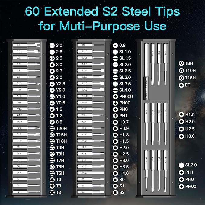 AM ARROWMAX 7.4V Mini Electric Screwdriver, Precision Electric Screwdriver Set, 60 in 1 Magnetic Bit, 5 Torque Settings, 5/32''Hex, Repair Tools For Phone Camera Laptop Watch (M1)
