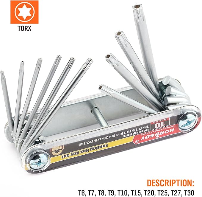 HORUSDY Tamper Proof Star Key Set (Folding) Security Torx Key Set Sizes Include T-6 to T-30