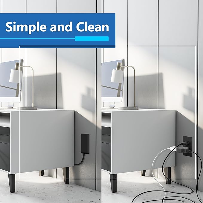 LIDER Flat-Face Outlet Extender with 3 Receptacles, Ultra-Thin Wall Plate Plug with Cord Extender and 3-Outlet Power Strip, 8ft Cord, LWE8-315-BK2P, ETL-Listed, Black, 2 Pack