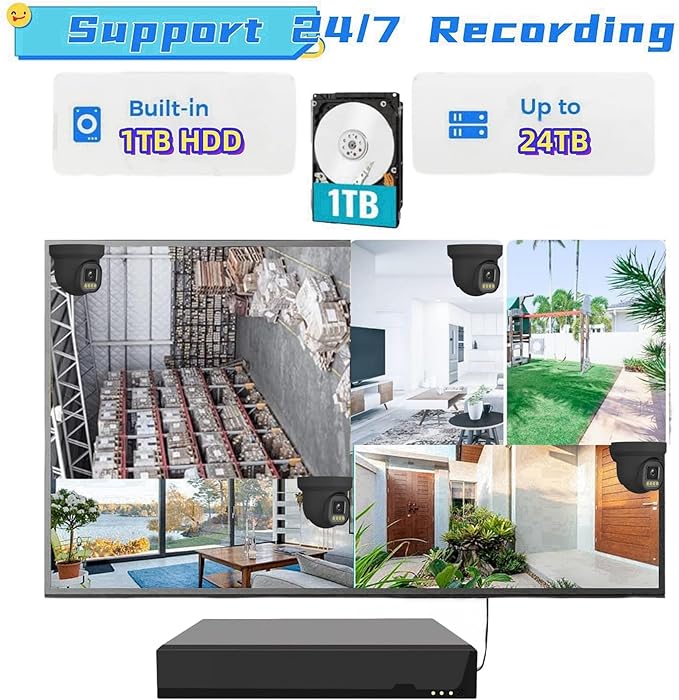 4K NVR PoE Security Camera System Wired, 4pcs Cameras Outdoor Indoor with Person/Pet/Vehicle Detection, for 24-7 Recording, RLK8-520D4-5MP（1TB HDD Inside）