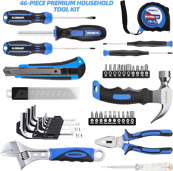 Tool Kit 46-Piece, Household Basic Complete Hand Repair portable Tool Set with Plastic Toolbox Storage Case