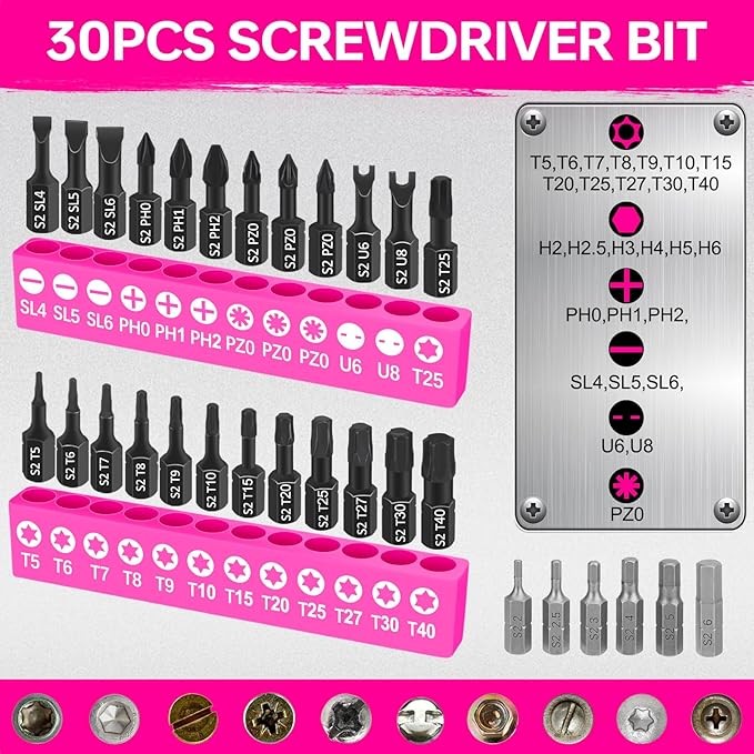32-in-1 Ratcheting Screwdriver Set, 90&240mm Ergonomic Cushion Grip Handles, Includes Torx, Phillips, U-shape, Pozi, Slotted, Hex Bit Set for Women Men DIY Office & Home Repair, 32PCS Hand Tools Kit