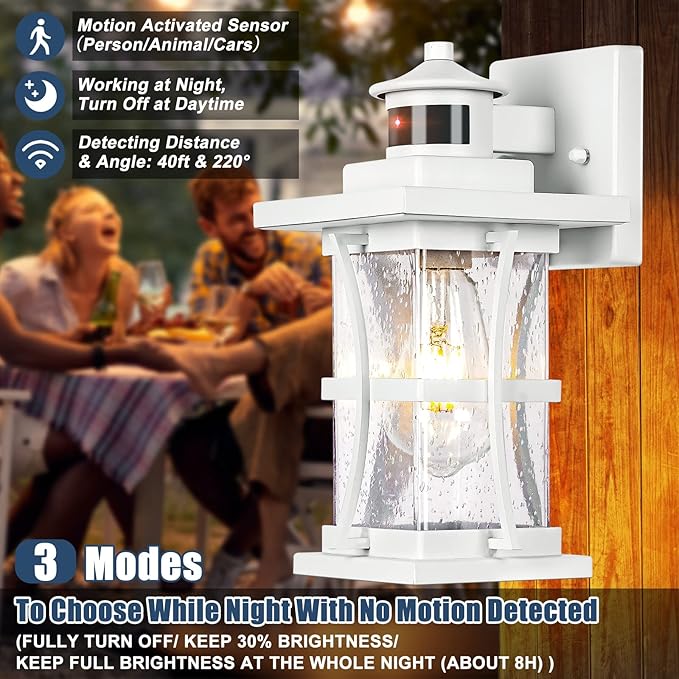 2 Packs White Motion Sensor Outdoor Lights - Advanced Dusk to Dawn Outdoor Lighting, Waterproof Exterior Light Wall Mount Fixtures, Anti-Rust Porch Outside Lights Wall Sconce for House, Garage, Square