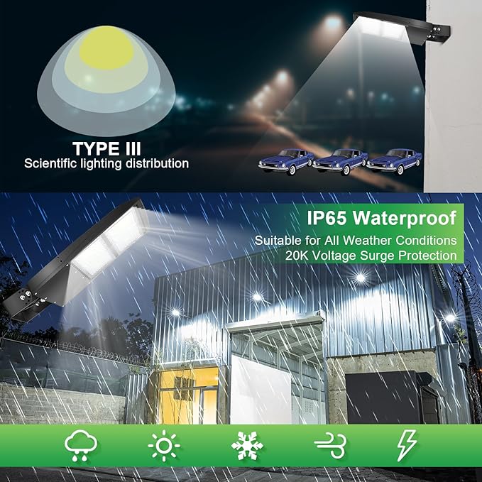 480V 300W LED Parking Lot Light, 5000K 42000LM LED Shoebox Area Light (1000W HID/HPS Equiv.) with Yoke Mount, Dimmable Commercial Street Lighting with 20KV Surge Protection, UL DLC Listed