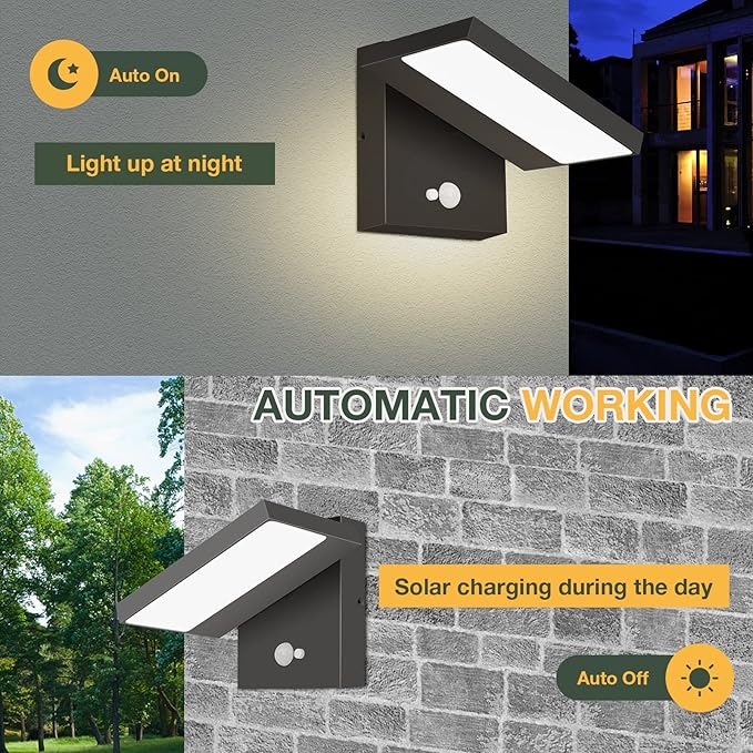 Lustrlach Solar Lights Motion Sensor Outdoor Wall Sconce Waterproof LED Dusk to Dawn Solar Porch Light with Adjustable Lamp Head,Black 3000K Modern Exterior Light Fixture