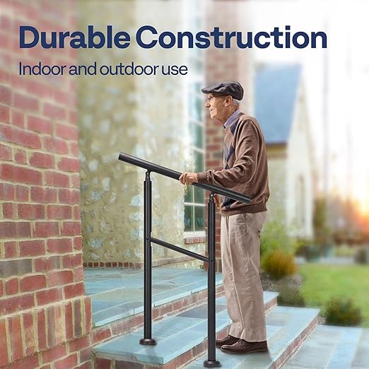 VIVOHOME 2-Pack 2 Step Hand Rails for Outdoor Steps, Galvanized Steel Railing, Black Round Exterior Handrails for Porch, Deck, or Indoor Stairs, Complete Installation Kit