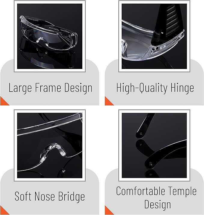 UNCO- Safety Goggles Over Glasses, Protective Goggles, Safety Goggles Anti Fog, Work, Safety Glasses Over
