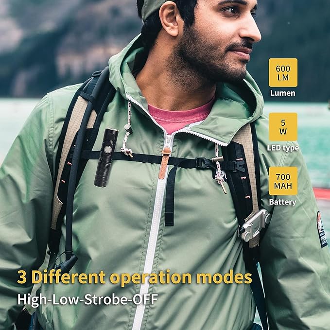 Flashlight Rechargeable Mini Pocket Flashlights High Lumens 600 Lumen with Magnetic Base Waterproof Tactical Led Flashlight for Camping Outdoor Emergencies