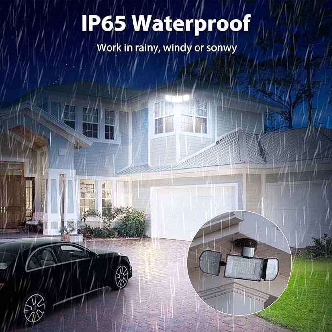 iMaihom 150W Motion Sensor Outdoor Lights, 15000LM LED Security Lights Motion Sensor Light Outdoor, 3 Adjustable Heads LED Flood Light, Group Remote Control, 3 Mode IP65 Exterior Floodlight for Yard