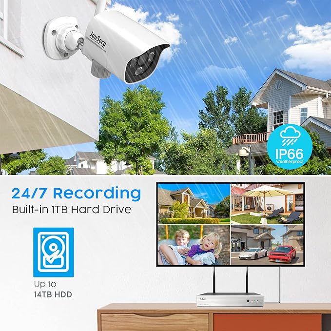 5MP Wireless Security Camera System with 1T Hard Drive, 8 Channel Surveillance NVR Kits and 4pcs Super HD 5MP Outdoor Indoor WiFi Bullet Camera for Home Full Color Night Vision