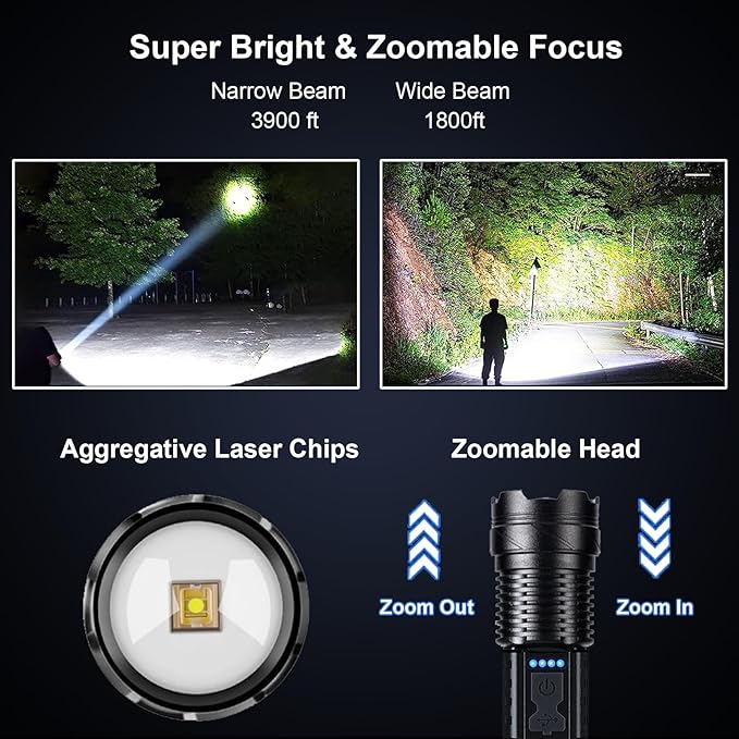 Rechargeable Flashlights High Lumens 2 Packs, 980,000L Super Bright LED Tactical Flash Light with 7 Modes, Zoomable, Cob Side Light, USB C, Battery Powered Handheld Flashlight for Emergency