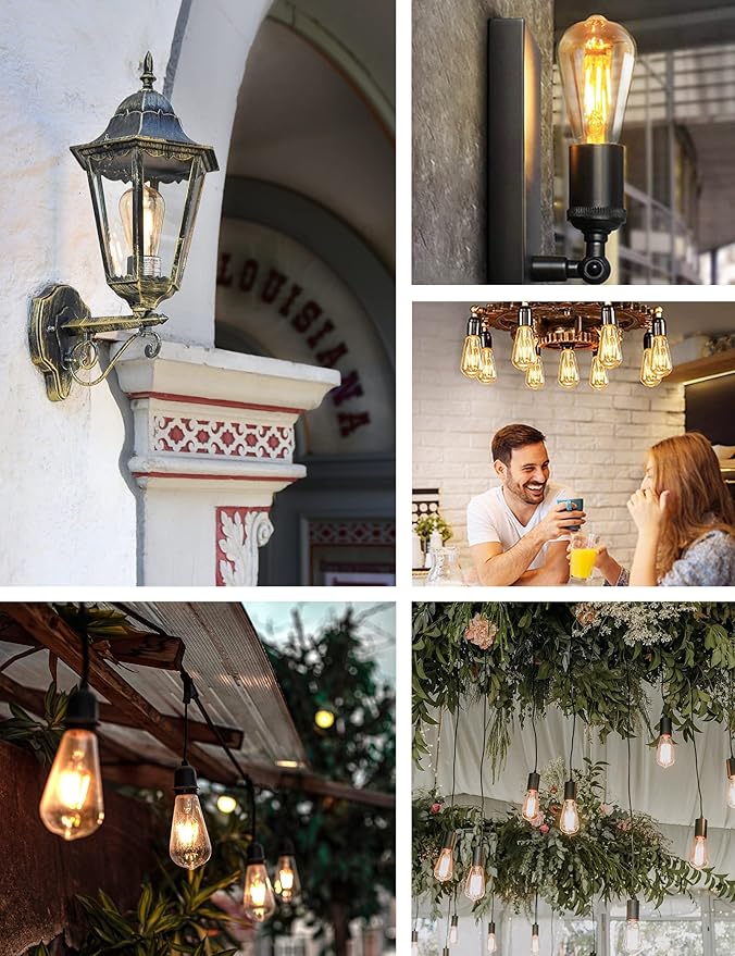 Dusk to Dawn Edison Light Bulbs ST58(ST19), Vintage Amber Glass, 2300K Warm Light, 6.5W=60W, Auto On/Off Light Sensing LED Filament Bulb Outdoor, 700LM, Non-Dimmable, E26, 2-Pack, HQ-H027