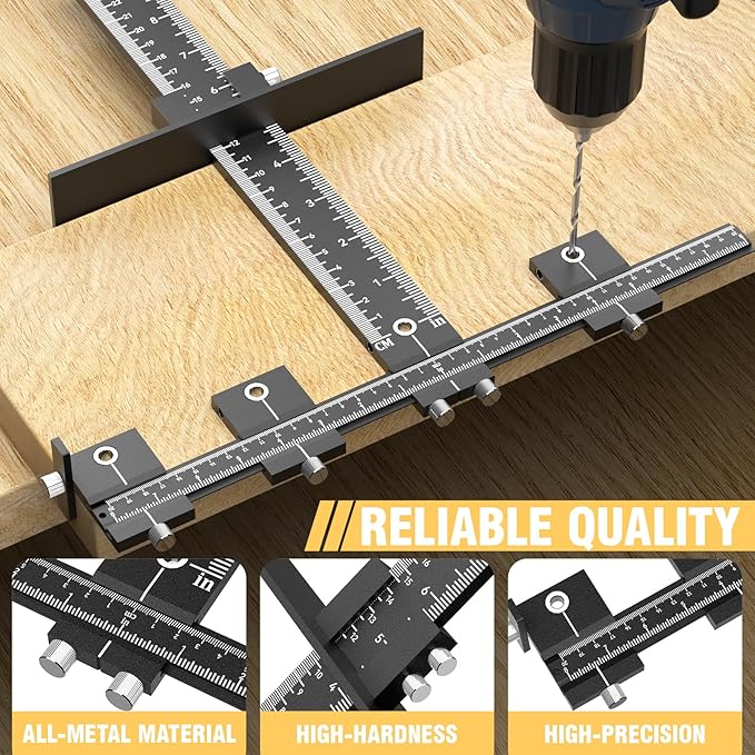 Extended Cabinet Hardware Jig Kit, 32-inch & 16-inch Detachable MAX Cabinet Handle Jig with Auto Center Punch, Aluminium Alloy Cabinet Handle Template Drill Guide, Drawer Pull Jig for Handle Knob Pull