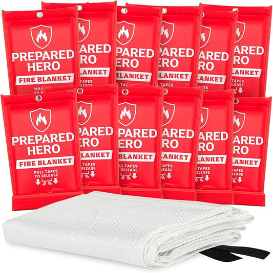 Prepared Hero Emergency Fire Suppression Blanket - 12 Pack, 40' x 40' Fiberglass Fire Blanket for Home and Kitchen