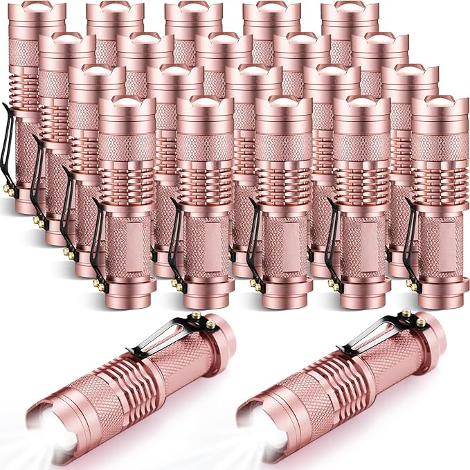 Fumete 20 Pieces LED Flashlight Mini 3 Mode Tactical Torch Small Water Resistant Pocket Flash Light Adjustable Focus Light Pen for Men, Father, Indoor Outdoor Hiking(Pink)