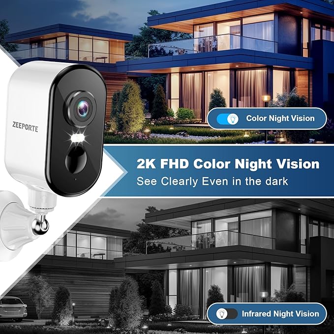 2K Security Cameras Wireless Outdoor, Pan Rotating 360° Battery Powered WiFi Camera with AI Motion Detection, Color Night Vision, Spotlight, Siren, 2-Way Talk, Waterproof, SD/Cloud Storage