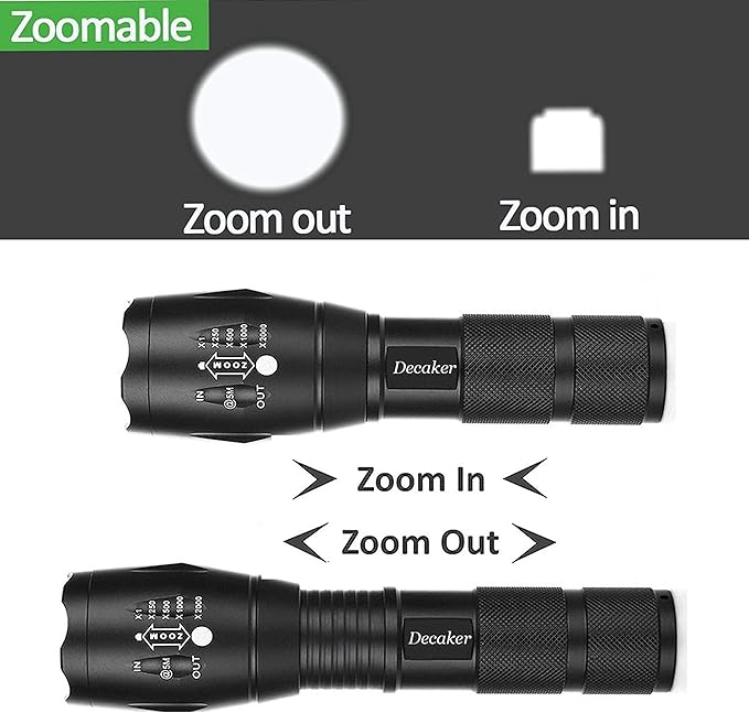 TC1200 Tactical Flashlight Super Bright 1200 Lumens 5 Light Modes Zoomable LED Flashlights Torch,2-Pack