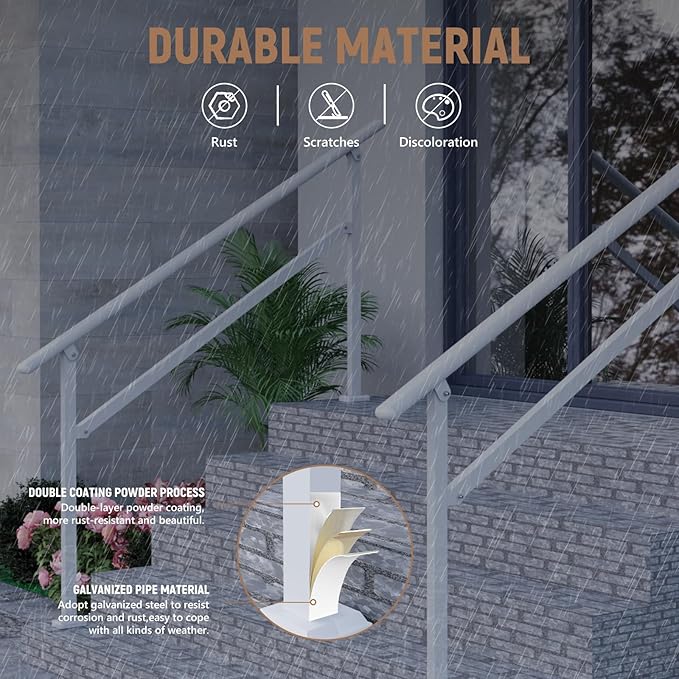 Hand Rails for Outdoor Steps,4-5 Step Railing for Stairs,Adjustable Porch Railing,Hand Rails for Seniors,Outdoor Deck Handrails for Exterior Steps,White