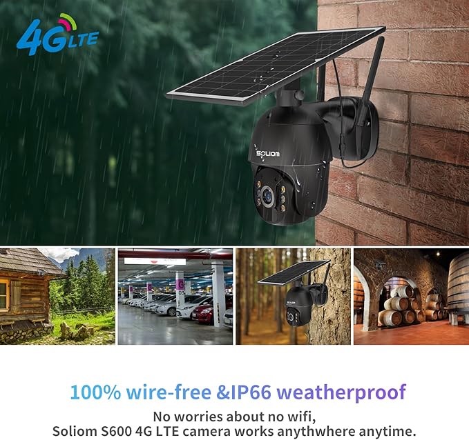 S600 4G LTE Security Camera Outdoor, Solar Powered Cellular Security Camera Wireless, Pan Tilt 360°View Full,1080P Night Vision, 2 Way Talk, PIR Motion Sensor, No WiFi, Unlimited Data Plan Black