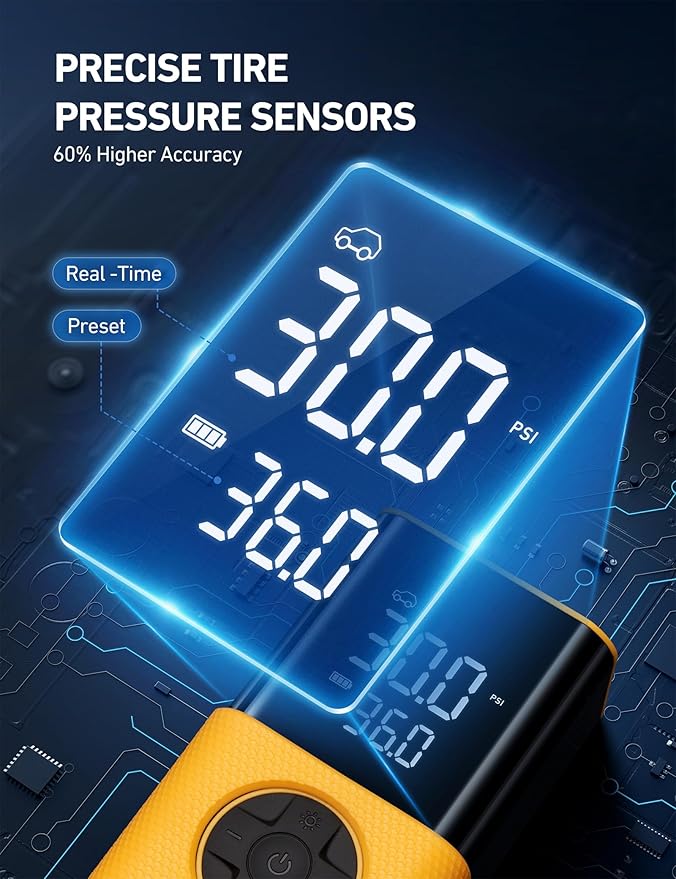 AstroAI Tire Inflator L7S Portable Air Compressor Cordless Bike Air Pump with Digital Dual Values Display, 150 PSI Car Tires Pump with LED Lights Air Pump for Auto, Motorcycles, Bikes, Balls