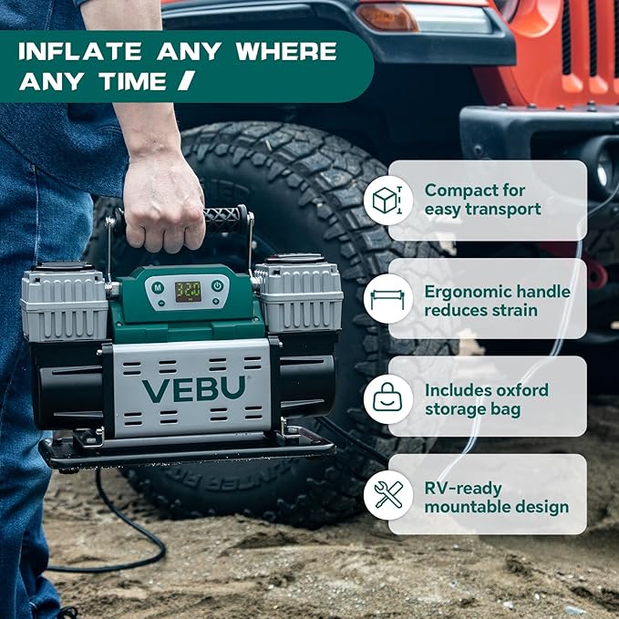 ‌Offroad Air Compressor 12V Tire Inflator, 150PSI with Auto Shut Off, Digital Display & Preset, 10.6CFM Fast Inflation for Offroad Vehicles, Trucks, SUVs, RVs, ATVs