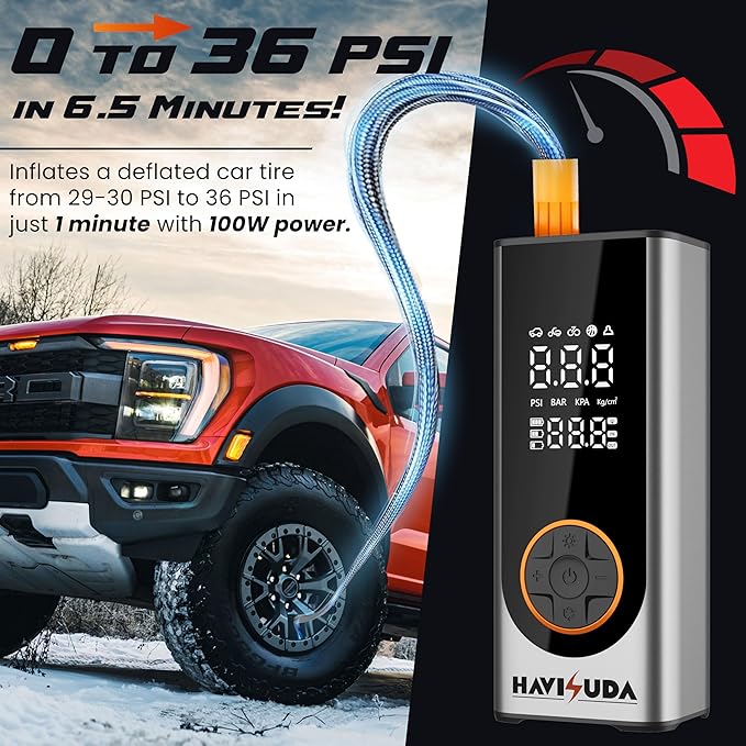 Tire Inflator Portable Air Compressor -150 PSI Cordless Air Pump for Car, Bike, Motorcycle, Truck tires,balls,rechargeable.5X Faster, LED Light, Auto Shut-off,tire pressure gauge with carrying case