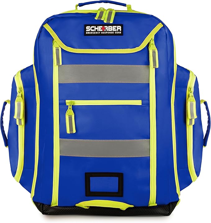 Scherber Fully-Stocked Premium First Responder Backpack | EMT/EMS Medic Trauma, Bleeding & Oxygen Medical Kit | CAT Tourniquet, QuikClot 4x4, HyFin Chest Seal & 250+ First Aid Supplies - Blue