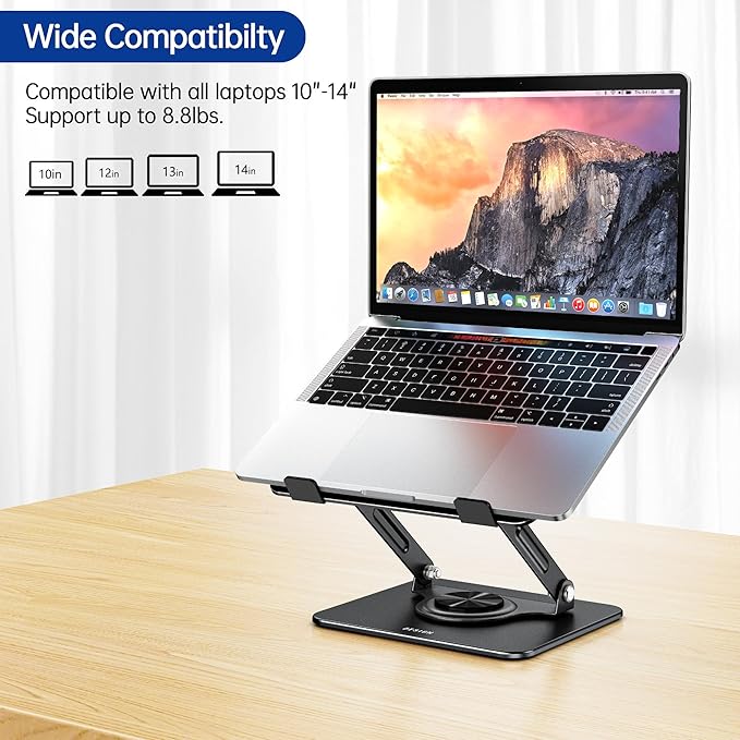 BESIGN LS11 Laptop Stand with 360° Rotating Base, Ergonomic Adjustable Notebook Holder, Riser Holder Computer Stand Compatible with Air, Pro, Dell, HP, Lenovo More 10-14" Laptops (Black)