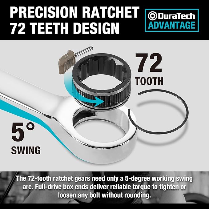 DURATECH Ratcheting Wrench Set, Combination Wrench Set, Metric, 10-piece, 6-18mm, CR-V Steel, with Pouch