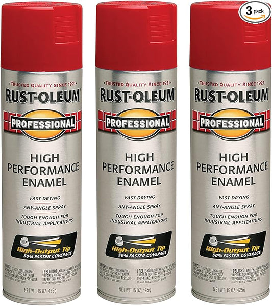 Rust-Oleum 7564838-3PK Professional High Performance Enamel Spray Paint, 15 Oz, Gloss Safety Red, 3 Pack