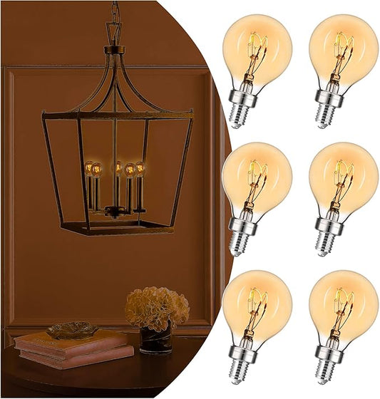 E12 Candelabra Bulb 15 Watt Equivalent, Globe Small Light Bulb Dimmable LED Chandelier Bulbs, Super-Thin Filament Amber Bulbs 2W Equal 15W Vintage Candle 2000K Soft Yellow, 6 Pack