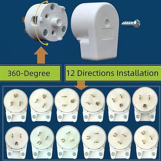 USA Canada Nema 5-15P 15AMP 125V Household 3 Pole DIY Right Angle AC Plug 90 Degree 12 Directions Adjustable Plug White ETL Listed (3)
