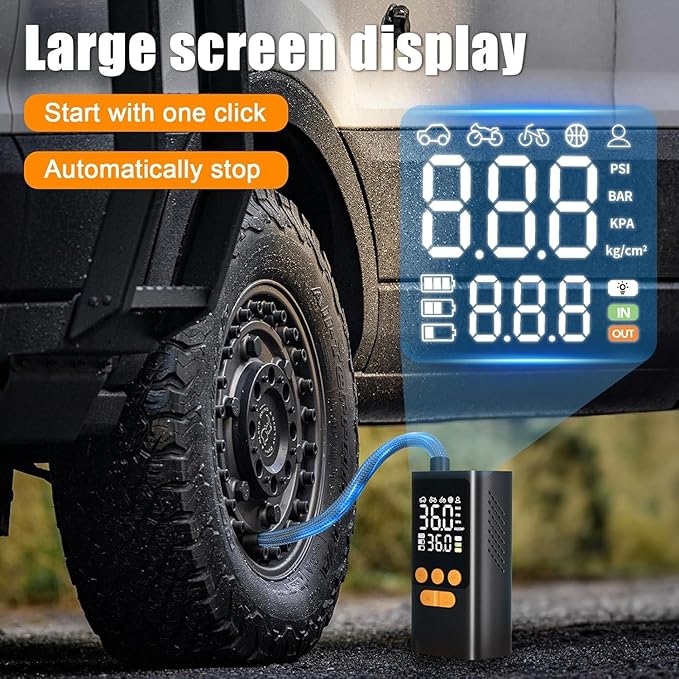Tire Inflator Portable Air Compressor - Cordless Air Pump for Car Tires - 150PSI &10000 mAh Battery Portable Tire Inflator for Car with Pressure Gauge, Motorcycle, Ball, Mini Tire Pump for Bike