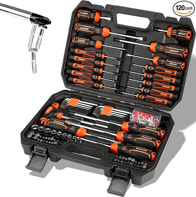 Screwdrivers Set with Case, 120-piece Includes Slotted, Phillips, Hex, Pozidriv, Torx and Precision Magnetic Screwdriver Set Tools for Men (120-Piece)…