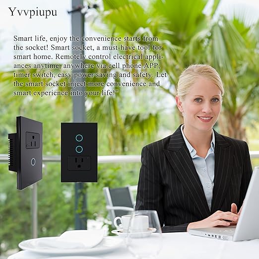 Smart WiFi Light Switch, No Hub Required, Compatible with Alexa and Google Assistant, Single Pole, White (Black-one), ky-861+2