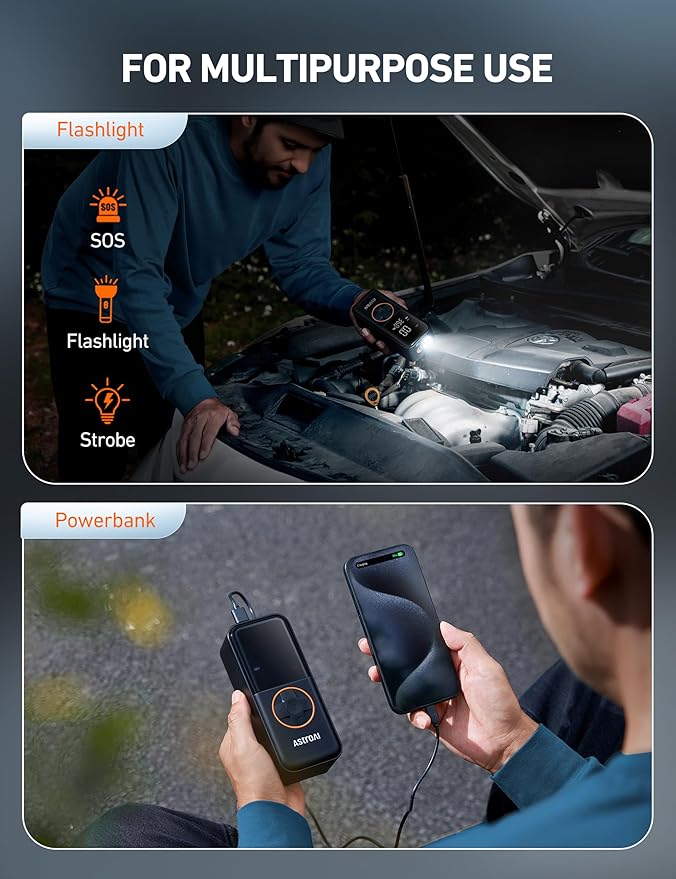 AstroAI L4 Tire Inflator Portable Air Compressor, 150PSI Portable Air Pump for Car Tires with Pressure Gauge LED Light, Electric Air Pump Quick Inflation for Cars, Motorcycles, Bikes, Tires, Balls