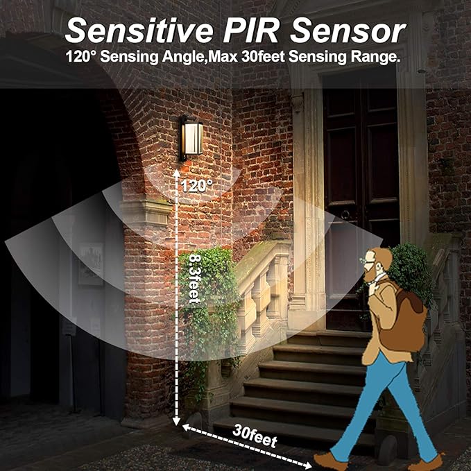 Outdoor Wall Light with Motion Sensor & LED, Waterproof Aluminum Fixture, 750LM 3000K Warm White for Porch Garage Entryway Fence, Exterior Security Sconce Lighting (White)