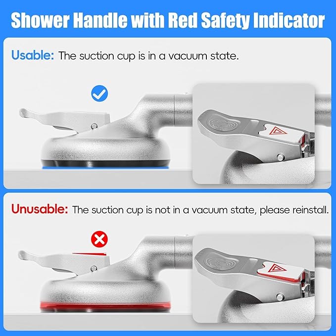 17 Inch Grab Bars for Bathtubs and Showers, Seniors Handles for Elderly Strong Suction Handicap Safety Handrail for Bathroom Toilet Tiles Glass Gray Silver