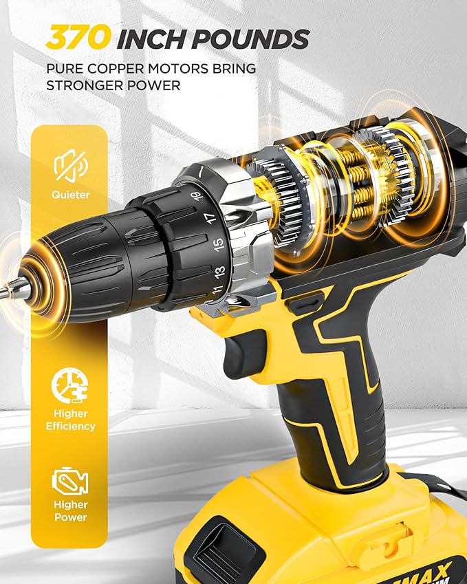 Drill, 21V Cordless Drill with Dual 2.0Ah Power Pack and Charger, Electric Power Drills Set, 3/8 Inch Chuck, 25+1 Torque, 2 Speed 29 Accessories Tool for DIY, Gifts